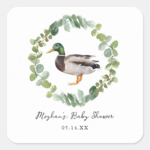 Gender Neutral Mallard Duck Baby Shower Square Sticker