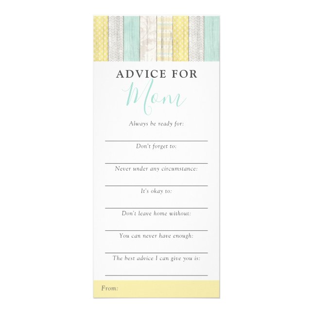 Gender Neutral Mint Baby Shower Advice Game Rack Card (Front)