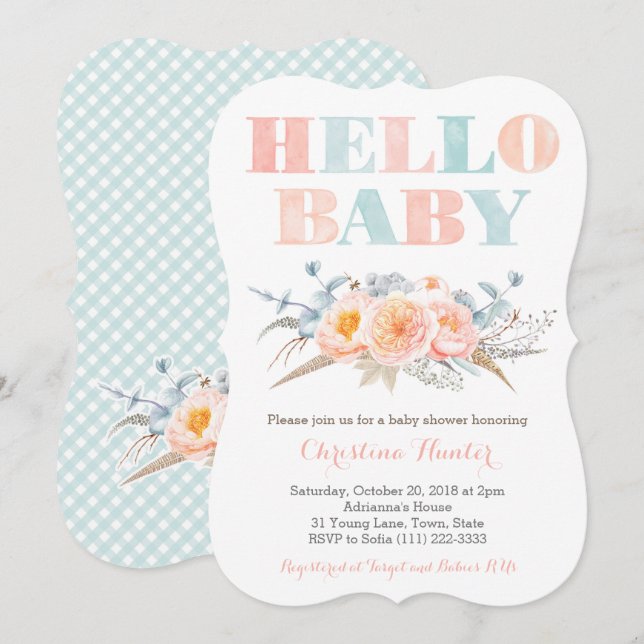 Gender Neutral Mint Peach Baby Shower Invitation (Front/Back)