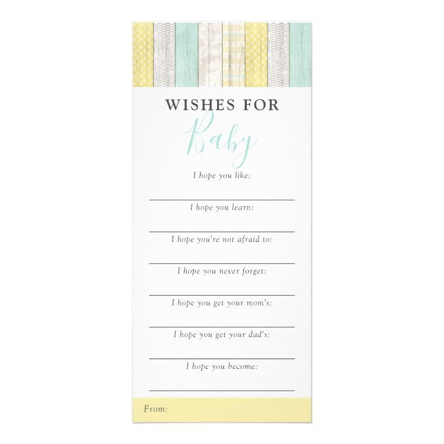 Gender Neutral Mint Wishes For Baby Shower Game Rack Card (Front)
