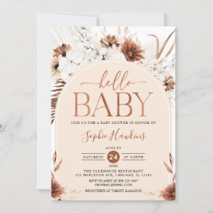 Gender Neutral Modern Arch Boho Floral Baby Shower Invitation