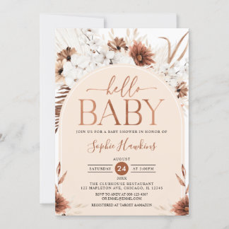 Gender Neutral Modern Arch Boho Floral Baby Shower Invitation