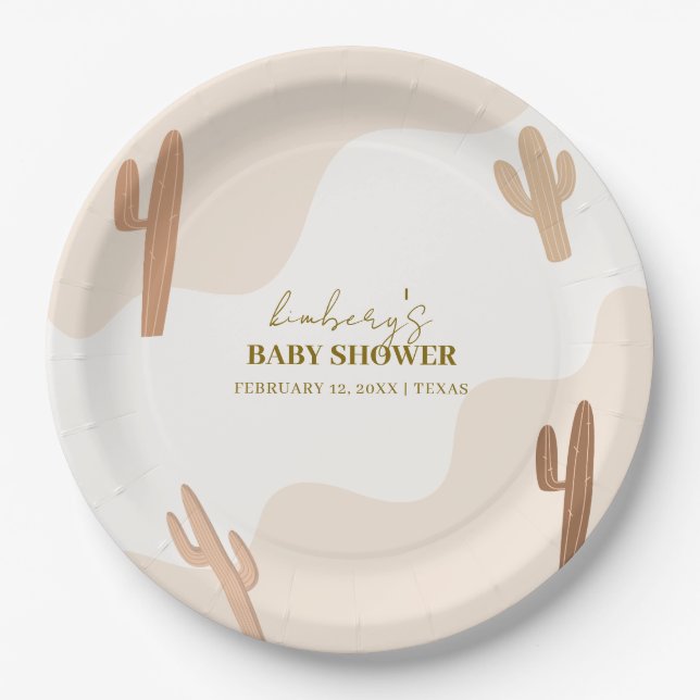Gender Neutral Modern Boho Cactus Baby Shower Paper Plate (Front)