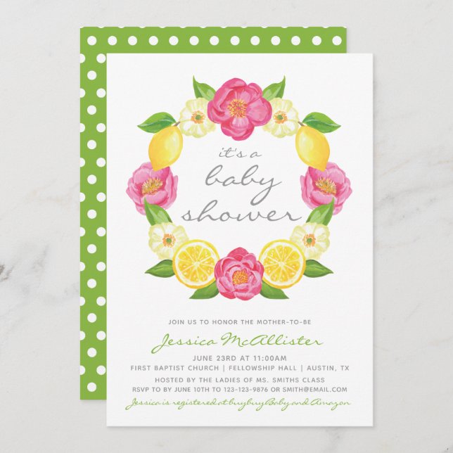 Gender Neutral Modern Lemon Floral Baby Shower Invitation (Front/Back)
