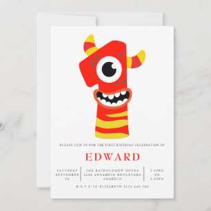 Gender Neutral Monster 1st Birthday Party Invitation
