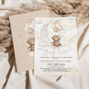Gender Neutral Moon Bear Balloons Baby Shower Invitation