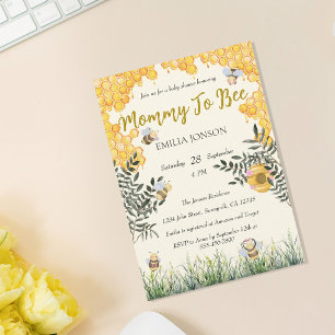 Gender Neutral Mummy to Bee Watercolor Baby Shower Invitation