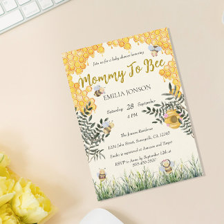 Gender Neutral Mummy to Bee Watercolor Baby Shower Invitation