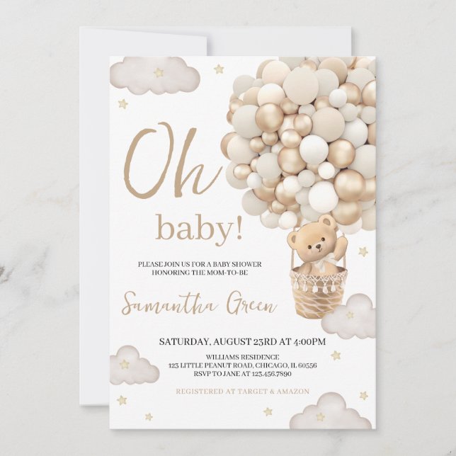  Gender Neutral Oh Baby Bear Baby Shower Invitation (Front)