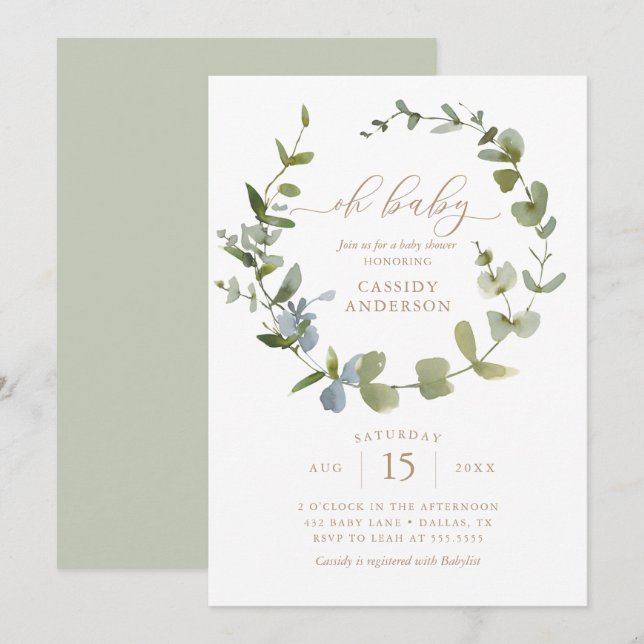 Gender Neutral Oh Baby Eucalyptus Baby Shower Invi Invitation (Front/Back)