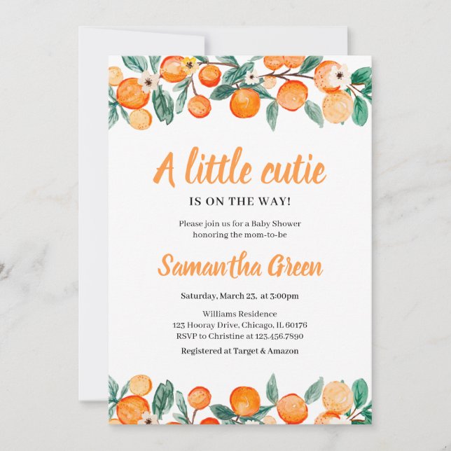 Gender Neutral Orange Citrus Baby Shower Invitation (Front)