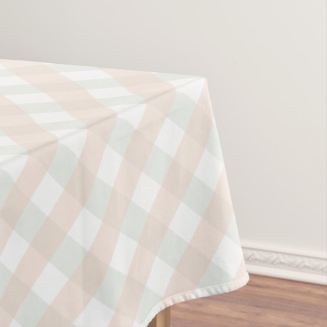 Gender Neutral Orange Green White Gingham Pattern Tablecloth (In Situ)