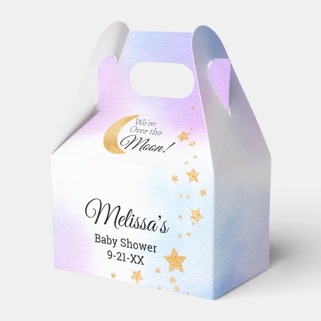 Gender Neutral Over the Moon Girl Baby Shower Favour Box (Front Side)