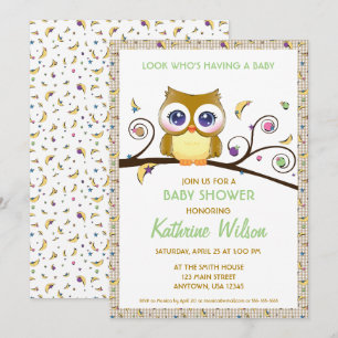 Gender-Neutral Owl Baby Shower Celestial Doodles Invitation