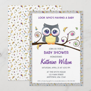 Gender-Neutral Owl Baby Shower Celestial Doodles Invitation