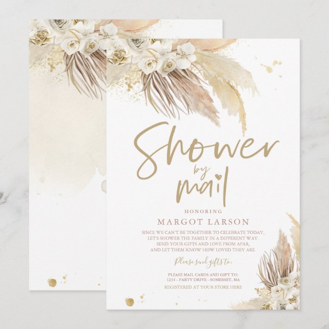 Gender Neutral Pampas Grass Baby Shower By Mail Invitation (Front/Back)