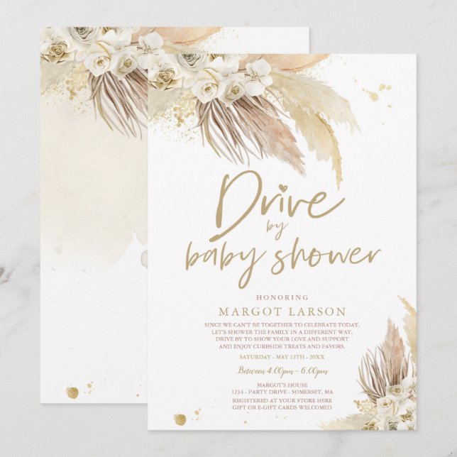Gender Neutral Pampas Grass Drive By Baby Shower Invitation (Front/Back)