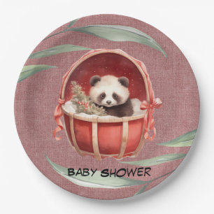 Gender Neutral Panda Bear Red Baby Shower Paper Plate