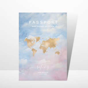 Gender Neutral Passport World Map Baby Shower Invitation