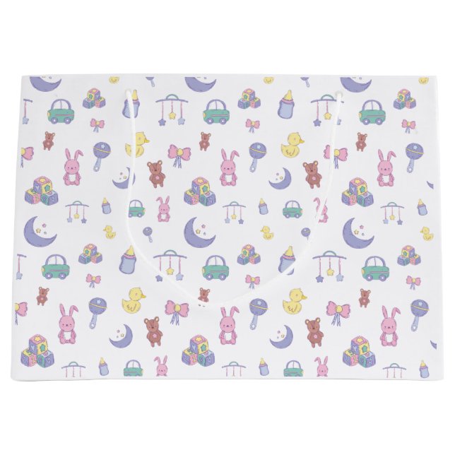 Gender Neutral Pastel Baby Shower Large Gift Bag (Front)