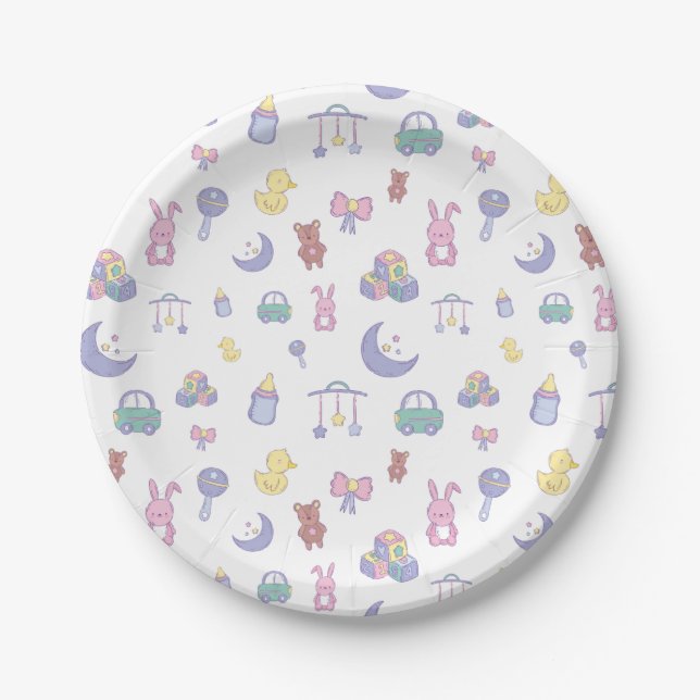 Gender Neutral Pastel Baby Shower Paper Plate (Front)
