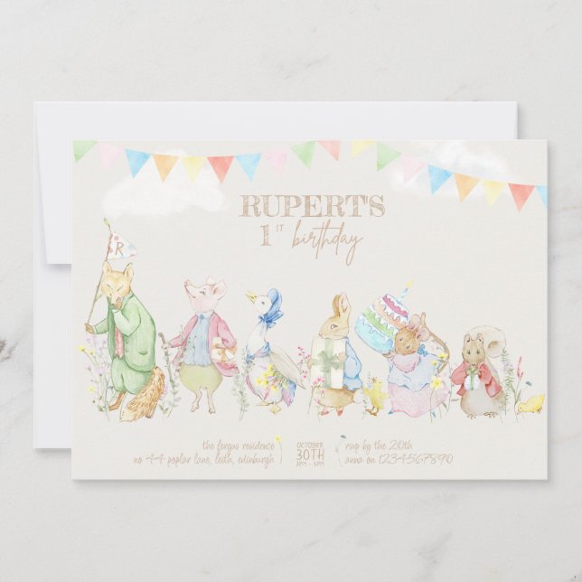Gender Neutral  Peter the Rabbit First Birthday Invitation (Front)