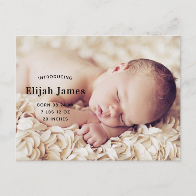 Gender Neutral Photo Birth Announcement Postcard (Front)