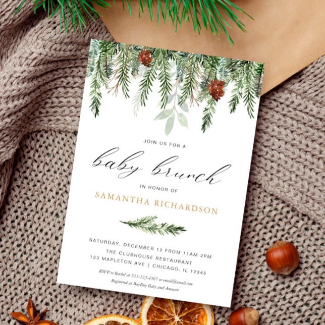 Gender neutral pine tree winter baby brunch invitation (Creator Uploaded)