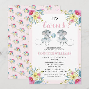 Gender Neutral Pink Girl & Girl Twins Baby Shower Invitation