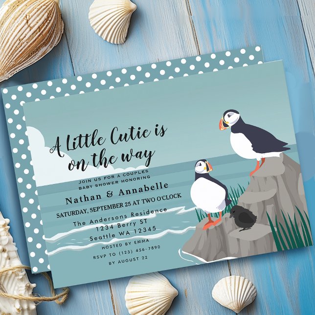 Gender-neutral Puffin Animal Baby shower Invitation (Creator Uploaded)