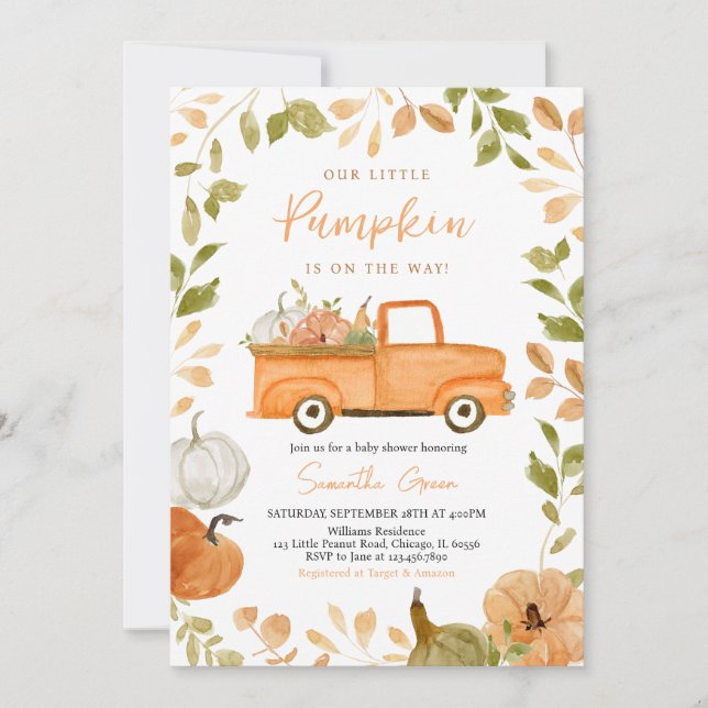 Gender Neutral Pumpkin Baby Shower Invitation (Front)