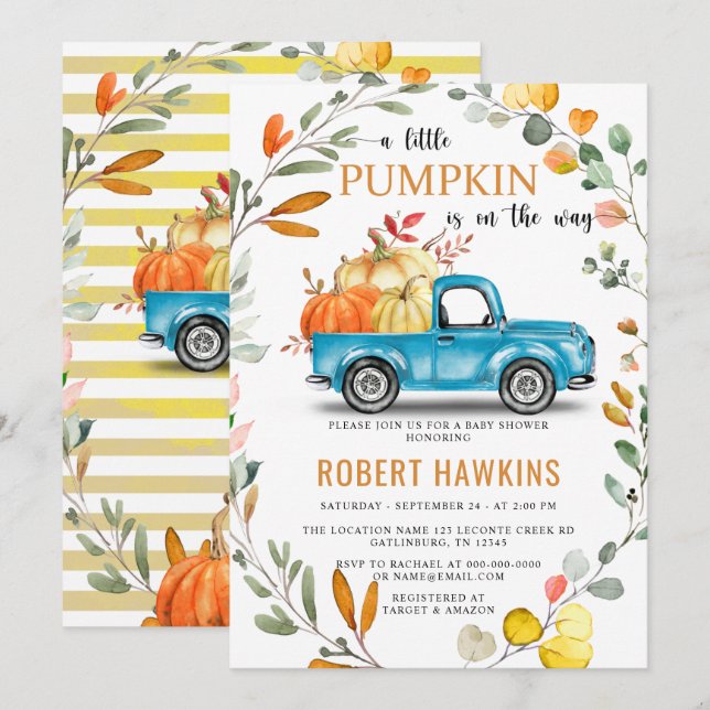 Gender Neutral Pumpkin Eucalyptus Baby Shower Invitation (Front/Back)