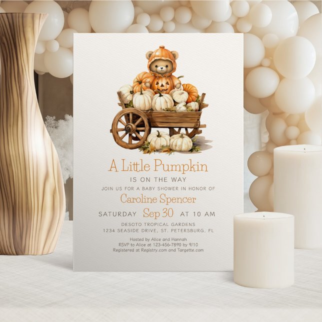 Gender Neutral Pumpkin Fall Bear Baby Shower Invitation (Creator Uploaded)