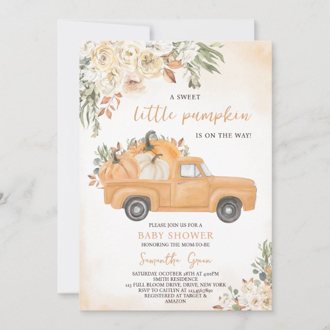 Gender Neutral Pumpkin Truck Baby Shower Invitation (Front)