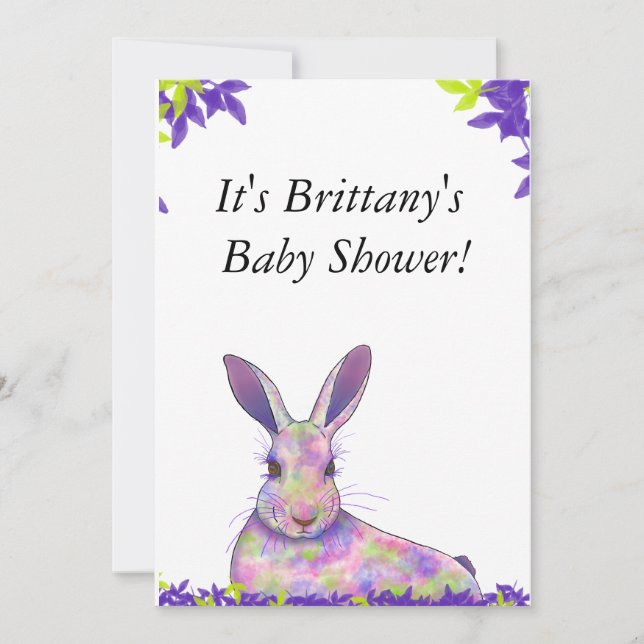 Gender Neutral Purple Bunny Baby Shower Invitation (Front)