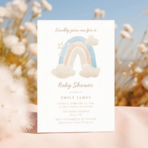Gender Neutral Rainbow Cloud Baby Shower Stars Invitation