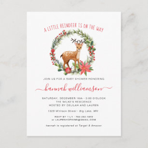 Gender Neutral   Reindeer Christmas Baby Shower Invitation Postcard