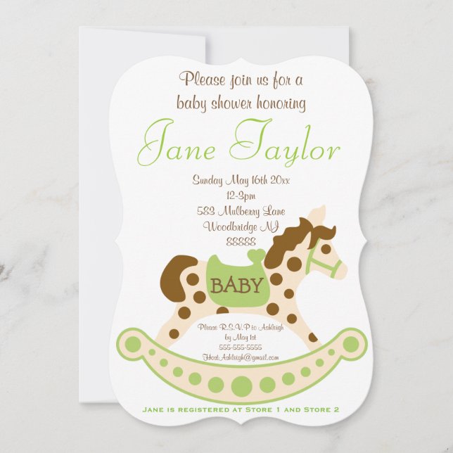 Gender Neutral Rocking Horse Baby Shower Invitation (Front)