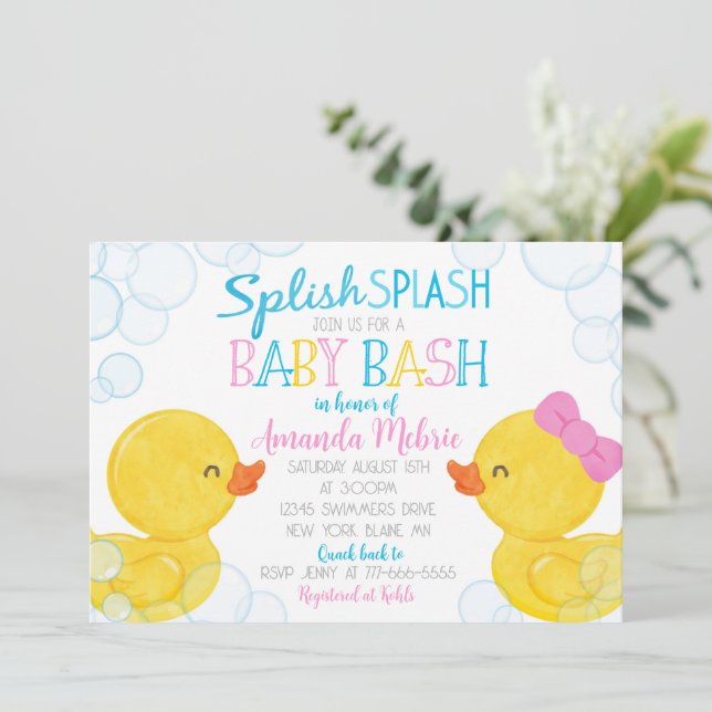 Gender Neutral Rubber Duck Baby Shower Invitation (Standing Front)