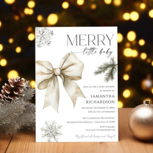 Gender neutral rustic bow snowflakes baby shower invitation