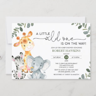 Gender Neutral Safari Animal Wild One Baby Shower Invitation