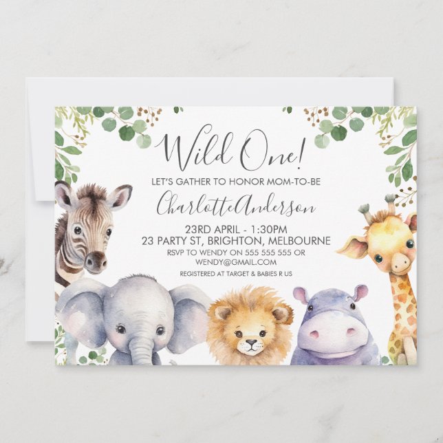 Gender Neutral Safari Animals Baby Shower Invitation (Front)