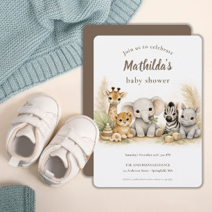 Gender Neutral Safari Animals Baby Shower Invitation