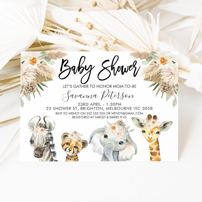 Gender Neutral Safari Animals Baby Shower Invitation (Creator Uploaded)