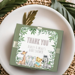 Gender Neutral Safari Animals Greenery Baby Shower Square Sticker