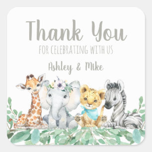 Gender Neutral Safari Baby Shower Thank You Favour Square Sticker