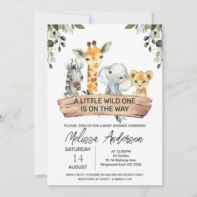 Gender Neutral Safari Wood Banner Baby Shower Invitation (Front)