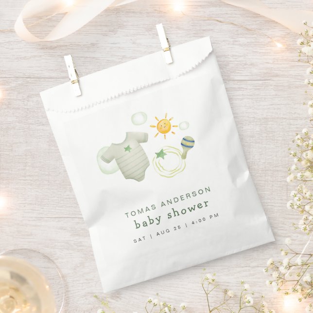 Gender Neutral Sage Green Baby Clothes Toys Shower Favour Bags (Clipped)
