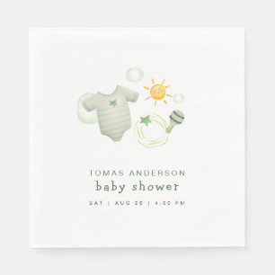 Gender Neutral Sage Green Baby Clothes Toys Shower Napkin