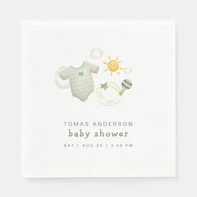 Gender Neutral Sage Green Baby Clothes Toys Shower Napkin (Front)